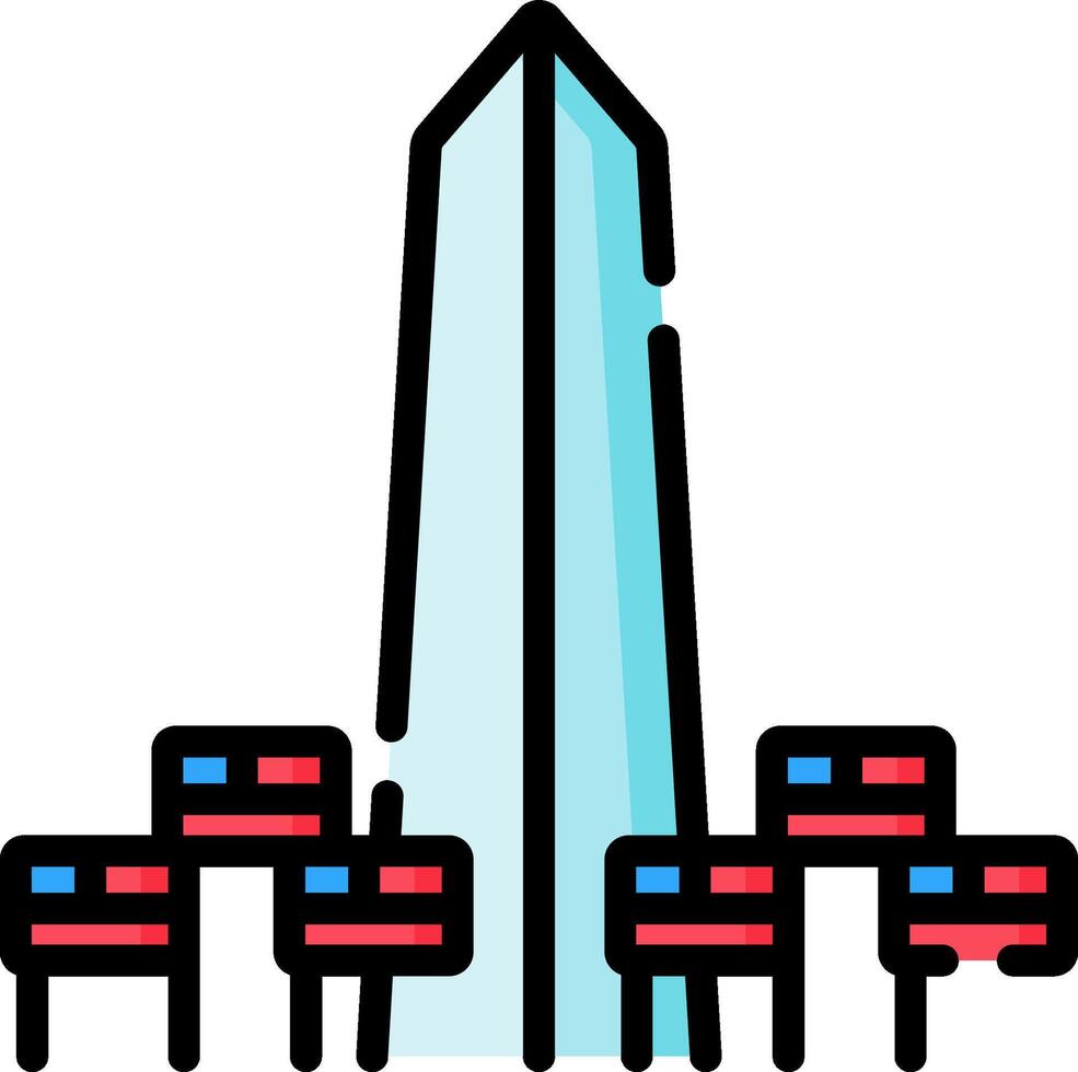 A drawing of the washington monument with american flags vector
