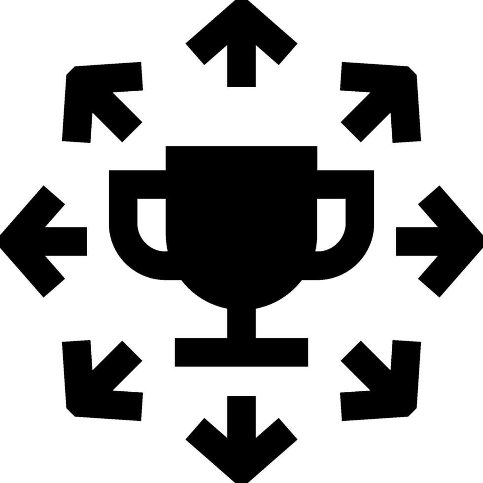 A black and white icon of a trophy with arrows around it vector