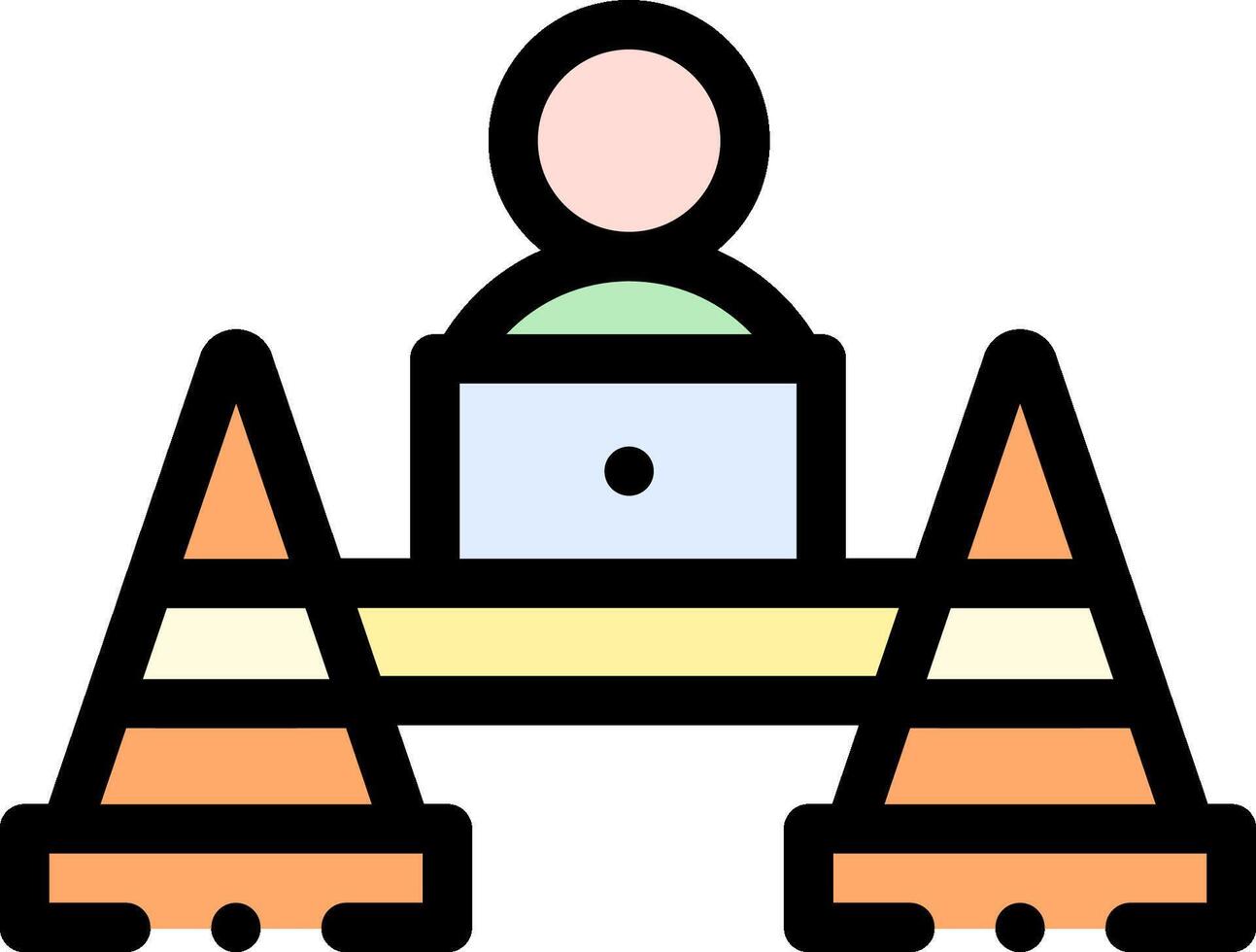 A man sitting on top of a laptop in a traffic cone vector