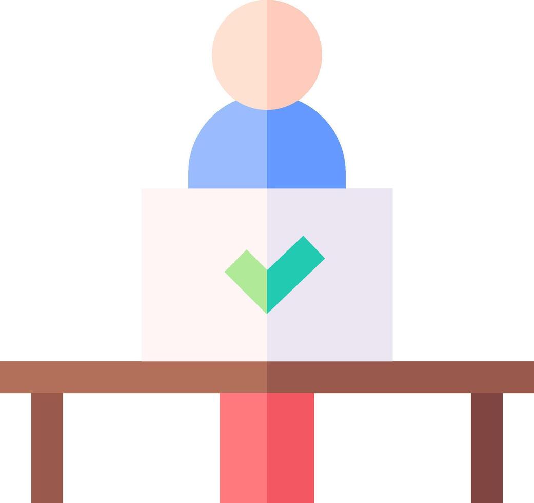 A person is standing at a table with a check mark on it vector