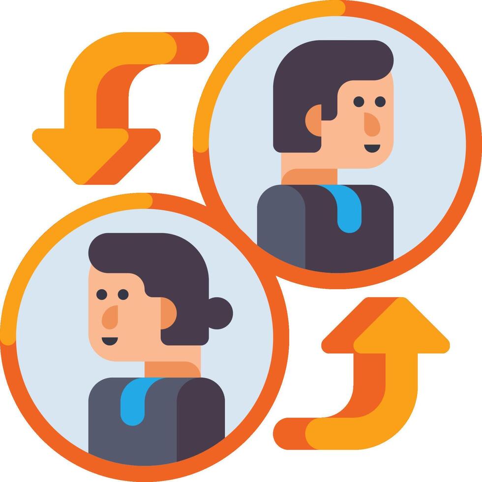 Two people are shown in a circle with arrows pointing to them vector