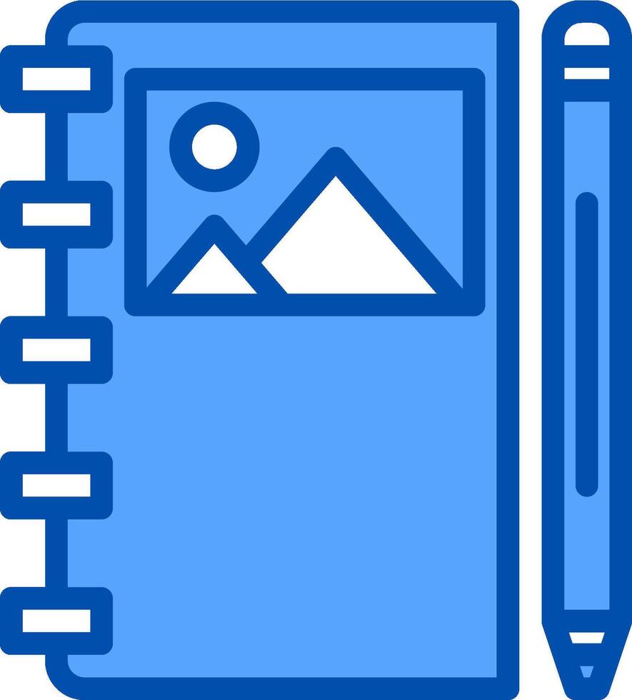 A blue notebook with a pen and a mountain vector