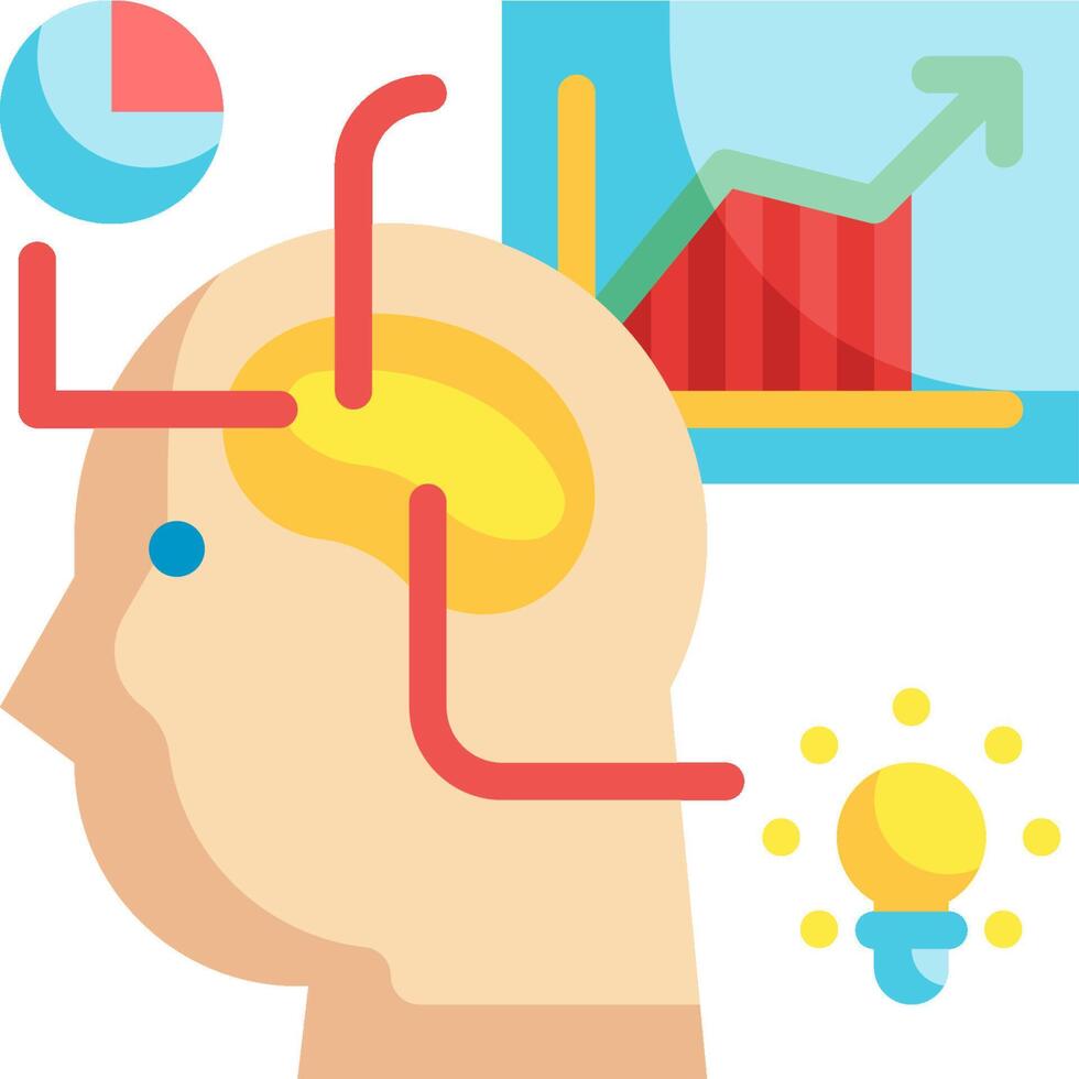An illustration of a person's head with a brain and a light bulb vector