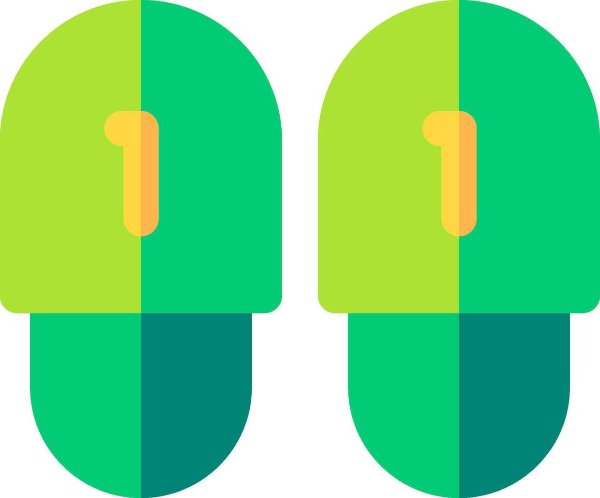 Two green flip flops with the number one on them vector