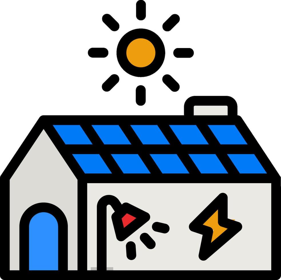 A solar panel on a house with a sun vector