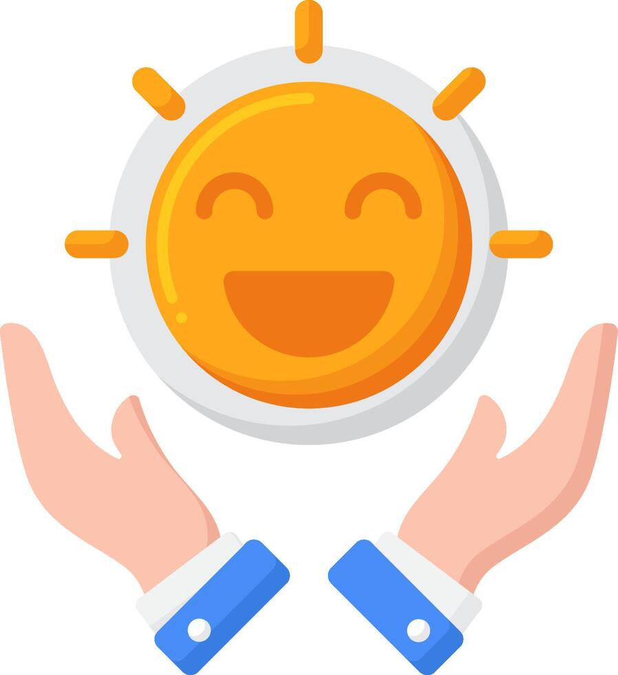 Hands holding a smiling sun with two hands vector
