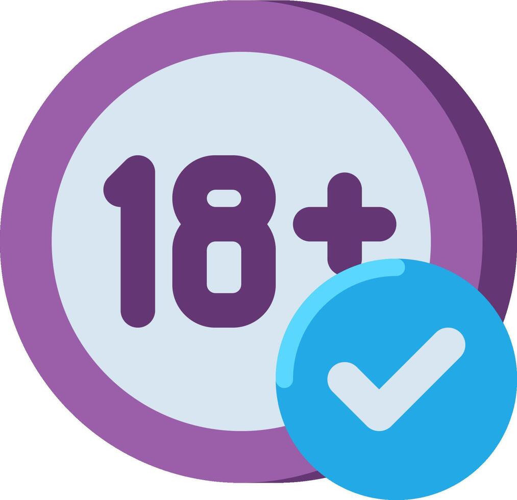 A purple button with the number 18 and a check mark vector
