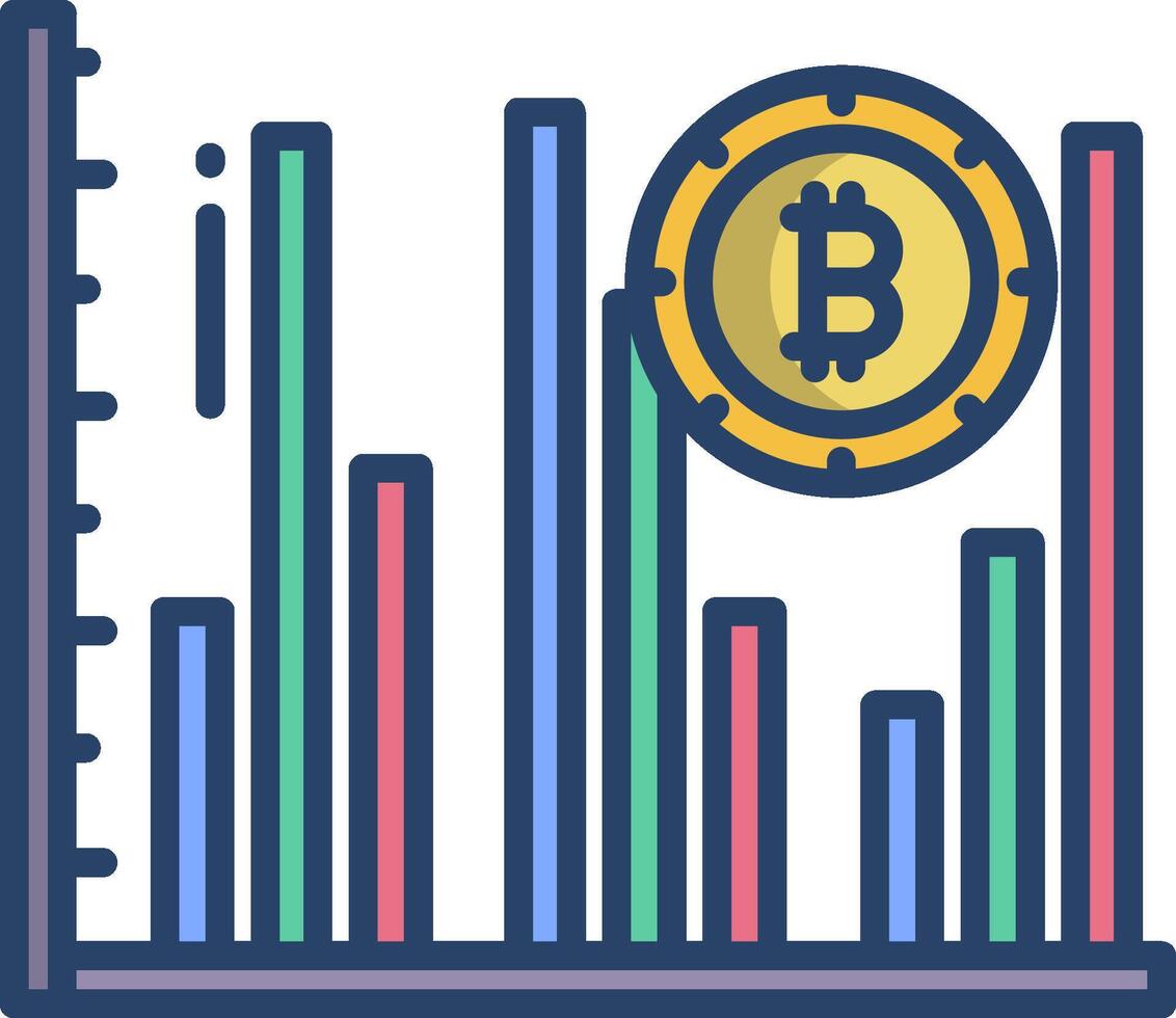 Bitcoin graph bar chart icon vector