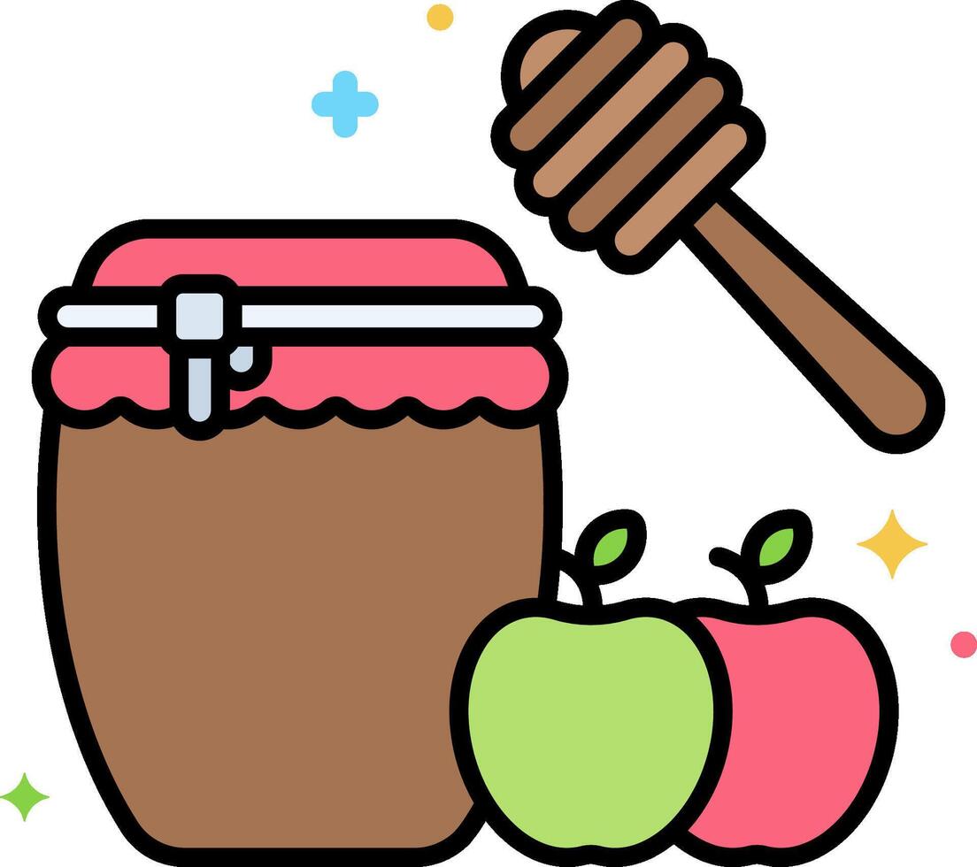 Honey jar with apples and a wooden spoon vector
