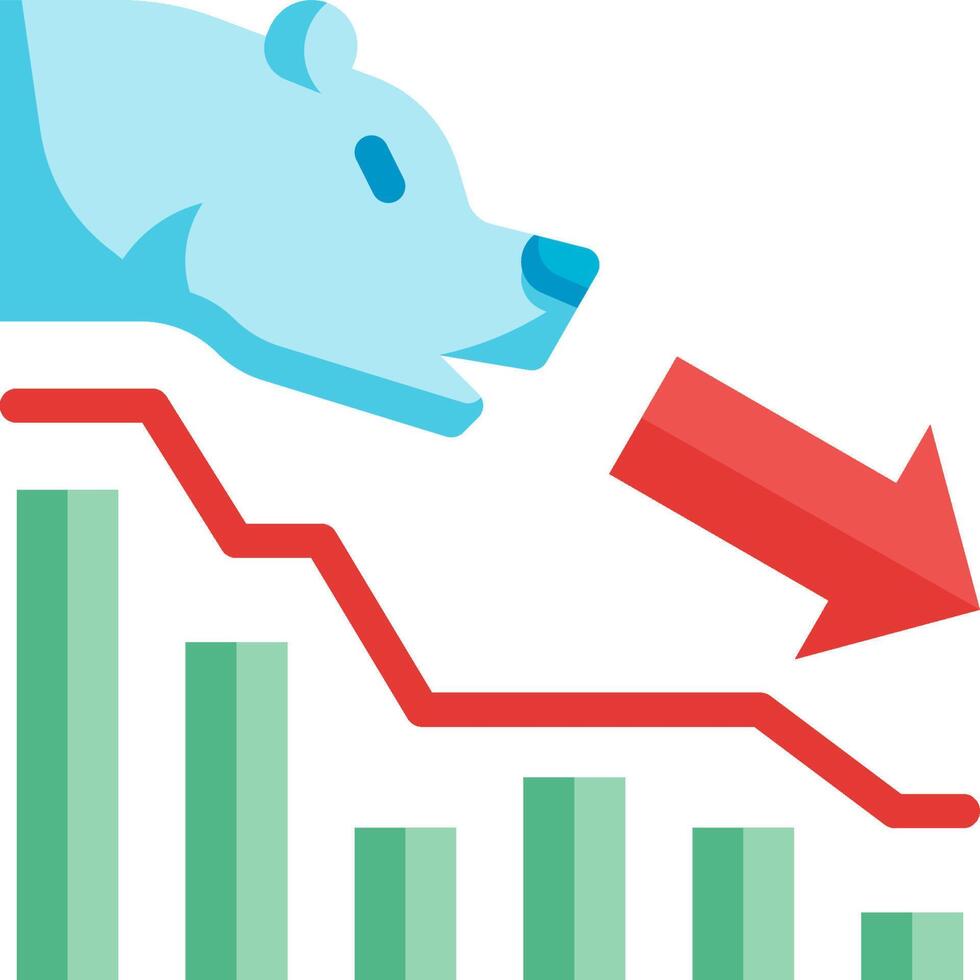 A bear is climbing up a chart with an arrow pointing down vector