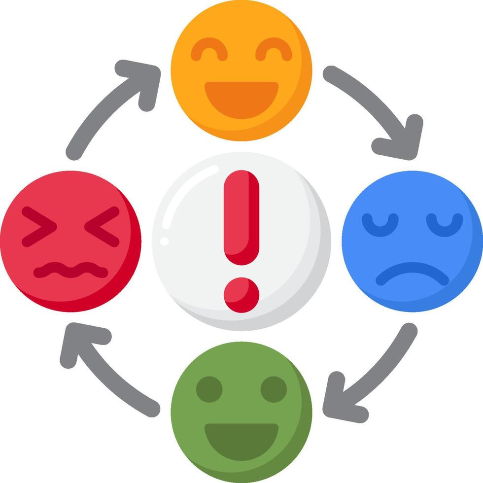 A circle with four emoticions and an exclamation mark vector