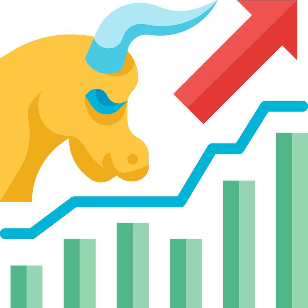 A bull is standing on a chart with an arrow pointing up vector