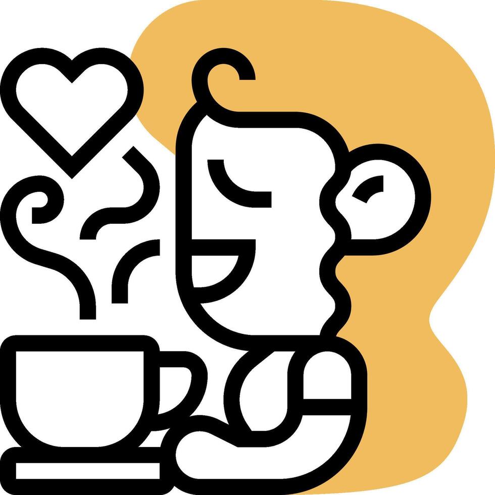 A woman is drinking coffee and holding a heart vector