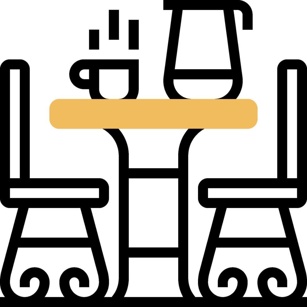 A table and chairs with a cup and coffee vector