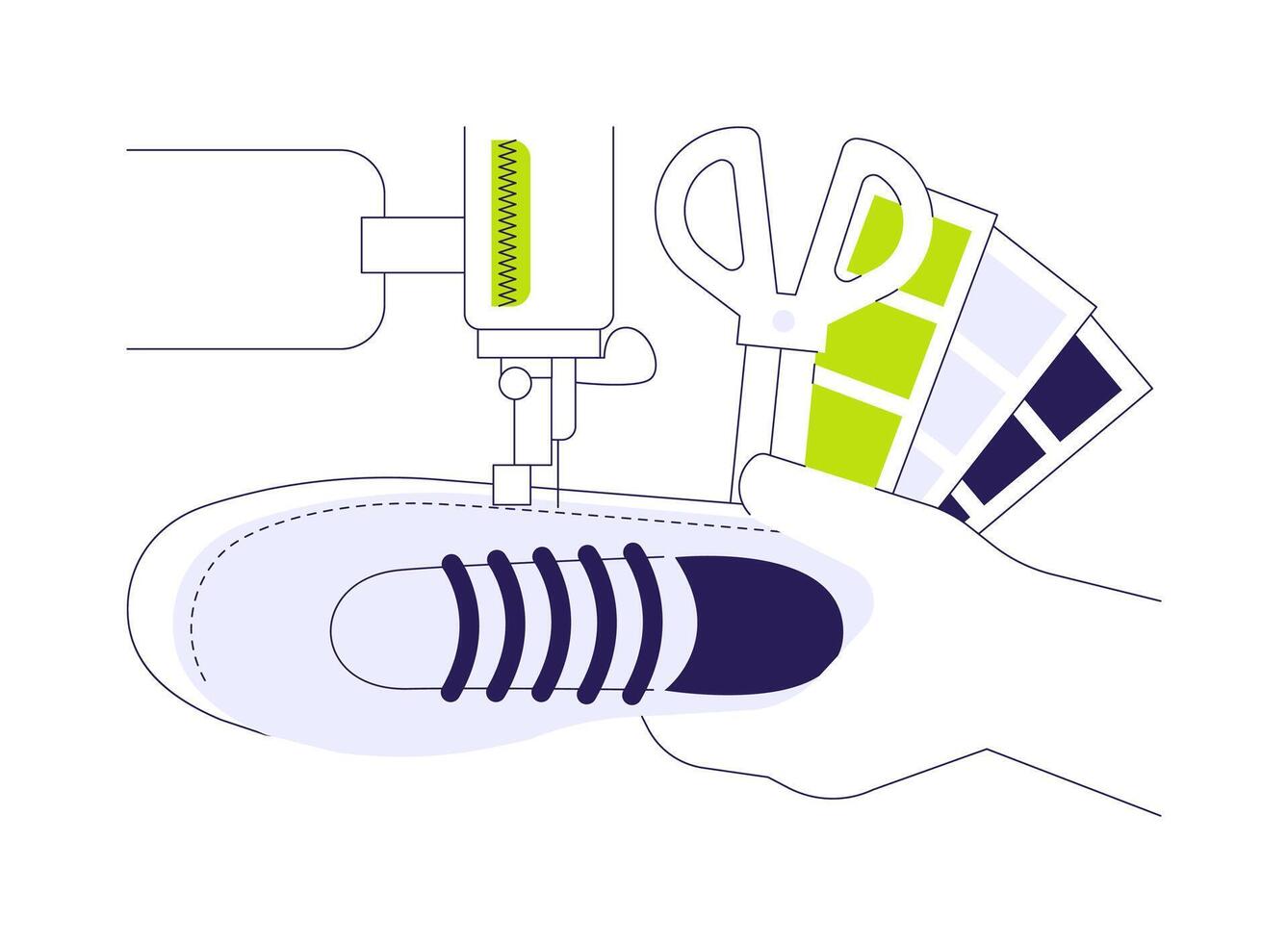 Footwear sewing abstract concept illustration. vector