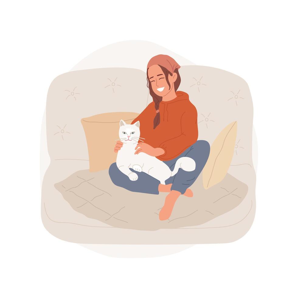 Caressing a cat isolated cartoon illustration. vector