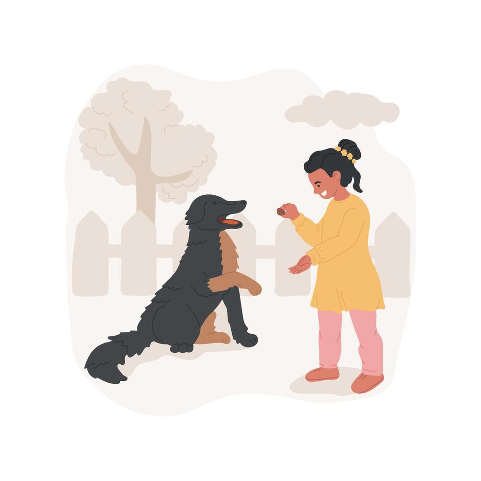Playing with a dog isolated cartoon illustrations. vector