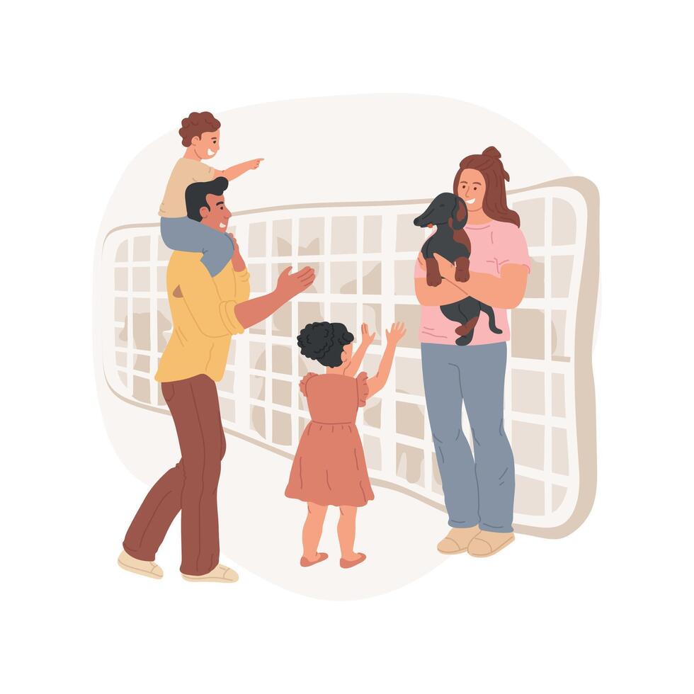 Taking an animal from a shelter isolated cartoon illustrations. vector