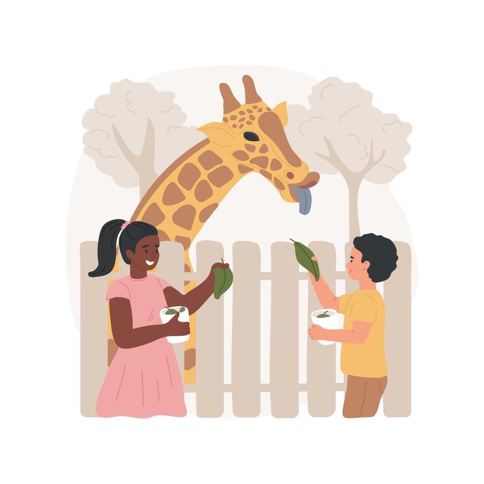 Feeding giraffe isolated cartoon illustrations. vector