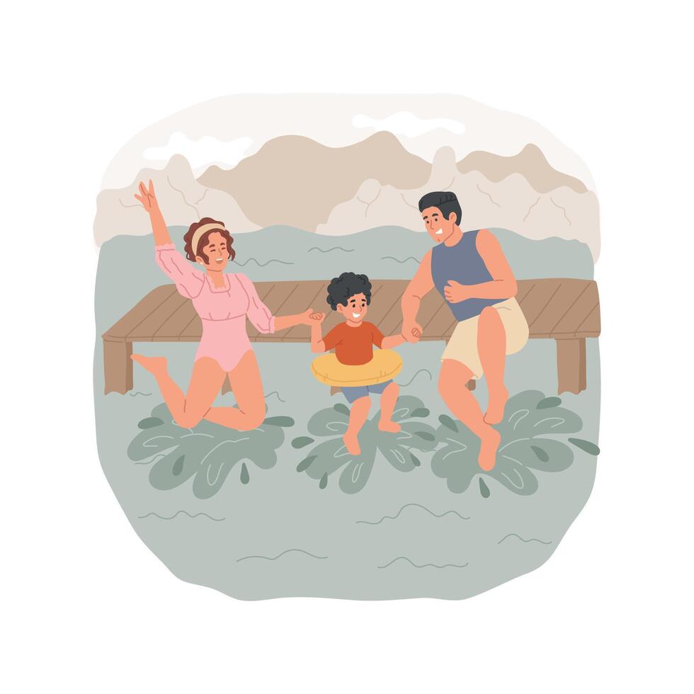 Swimming in a lake isolated cartoon illustration. vector