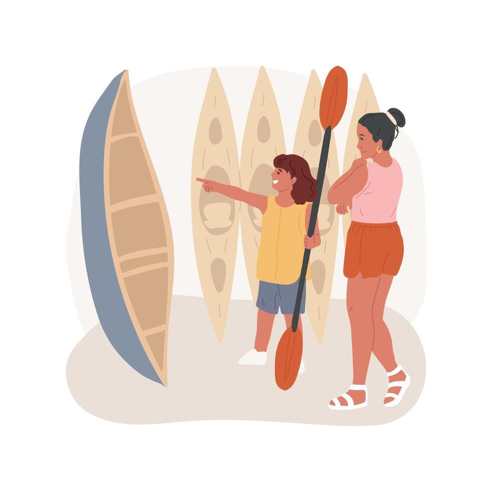 Canoe and kayak renting store isolated cartoon illustration. vector
