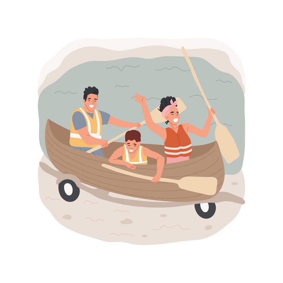 Canoe campground delivery isolated cartoon illustration. vector
