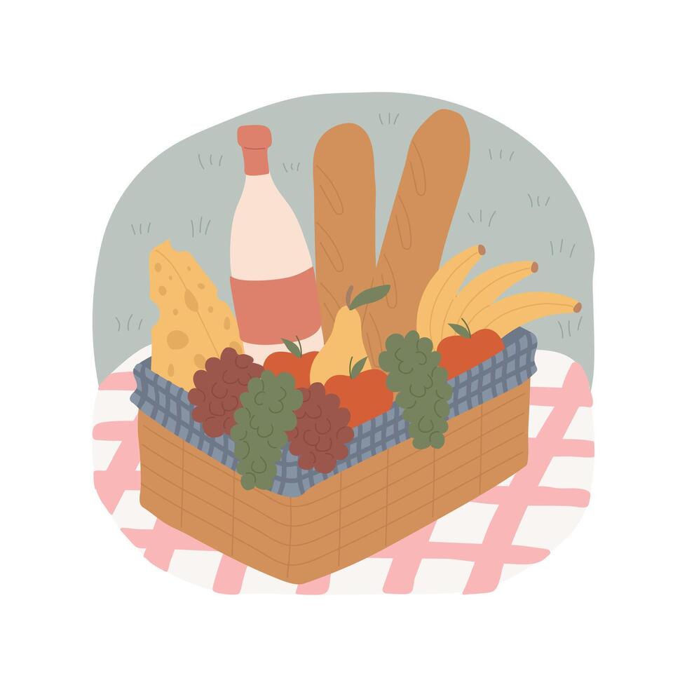 Picnic basket isolated cartoon illustration. vector