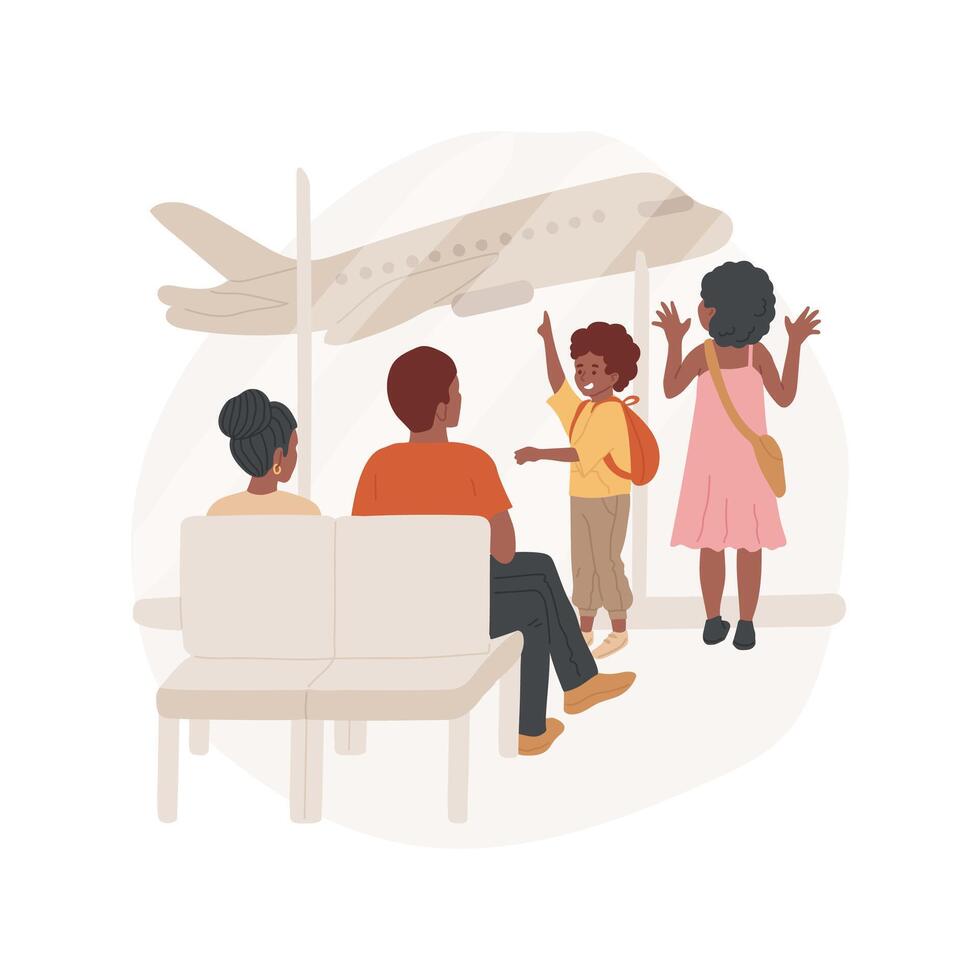 Family at the airport isolated cartoon illustrations. vector