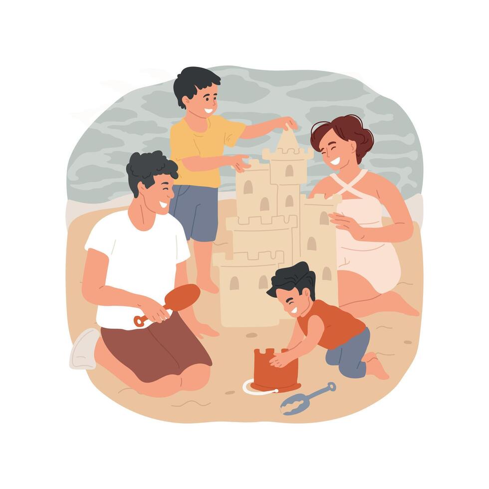 Sandcastle isolated cartoon illustration. vector