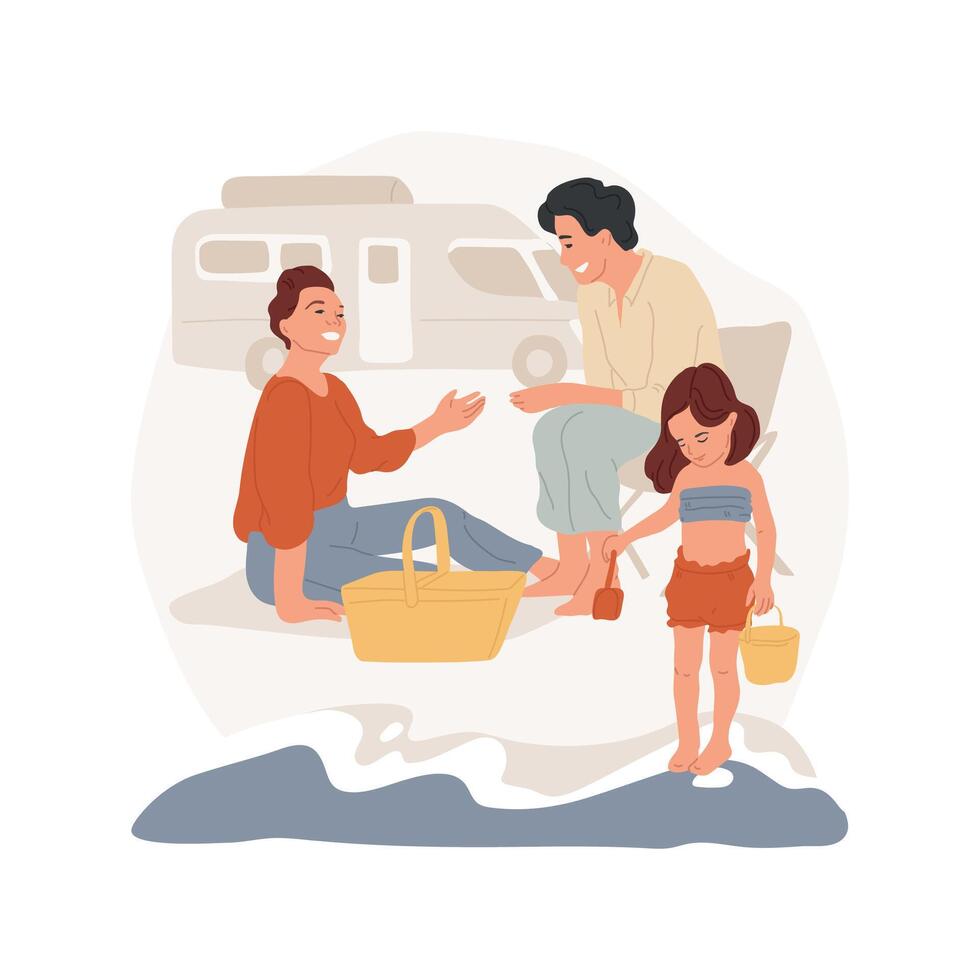 Family ride to the shore abstract concept illustration. vector