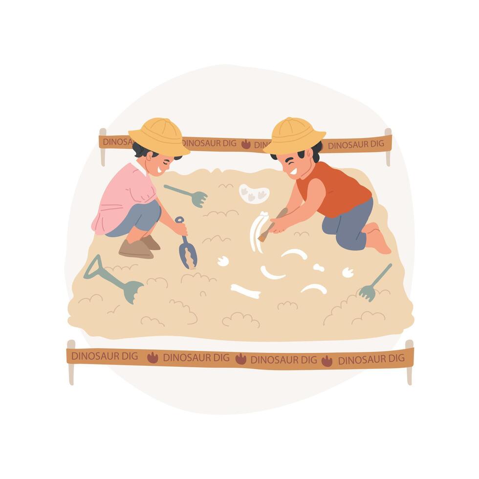 Dinosaur excavation site isolated cartoon illustration. vector