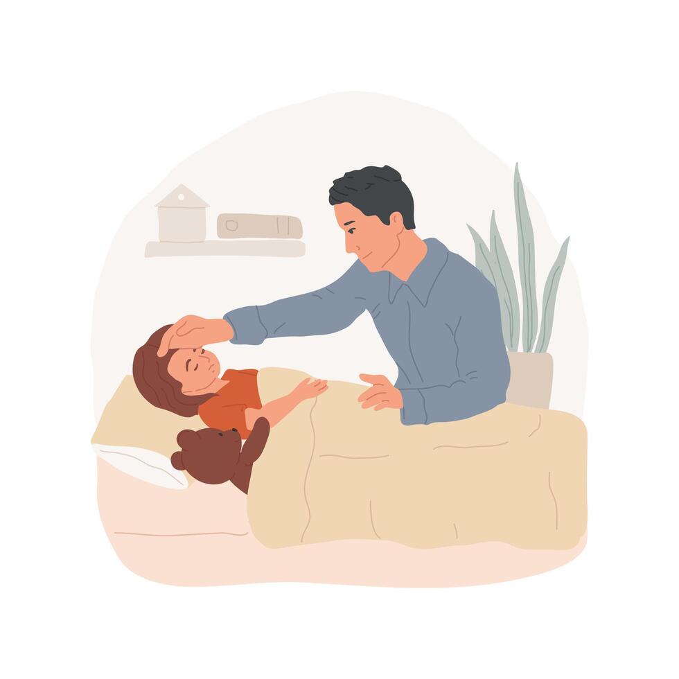 Caring for a sick child isolated cartoon illustration. vector