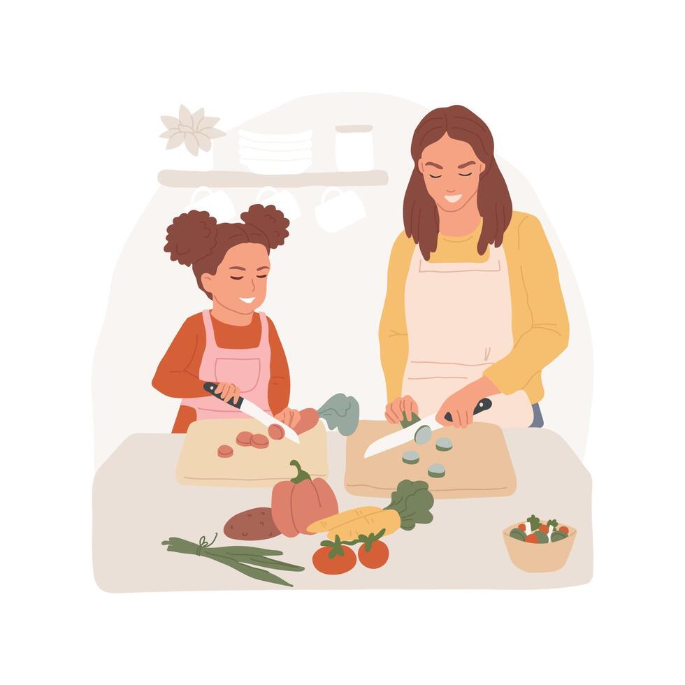 Slicing vegetables isolated cartoon illustration. vector