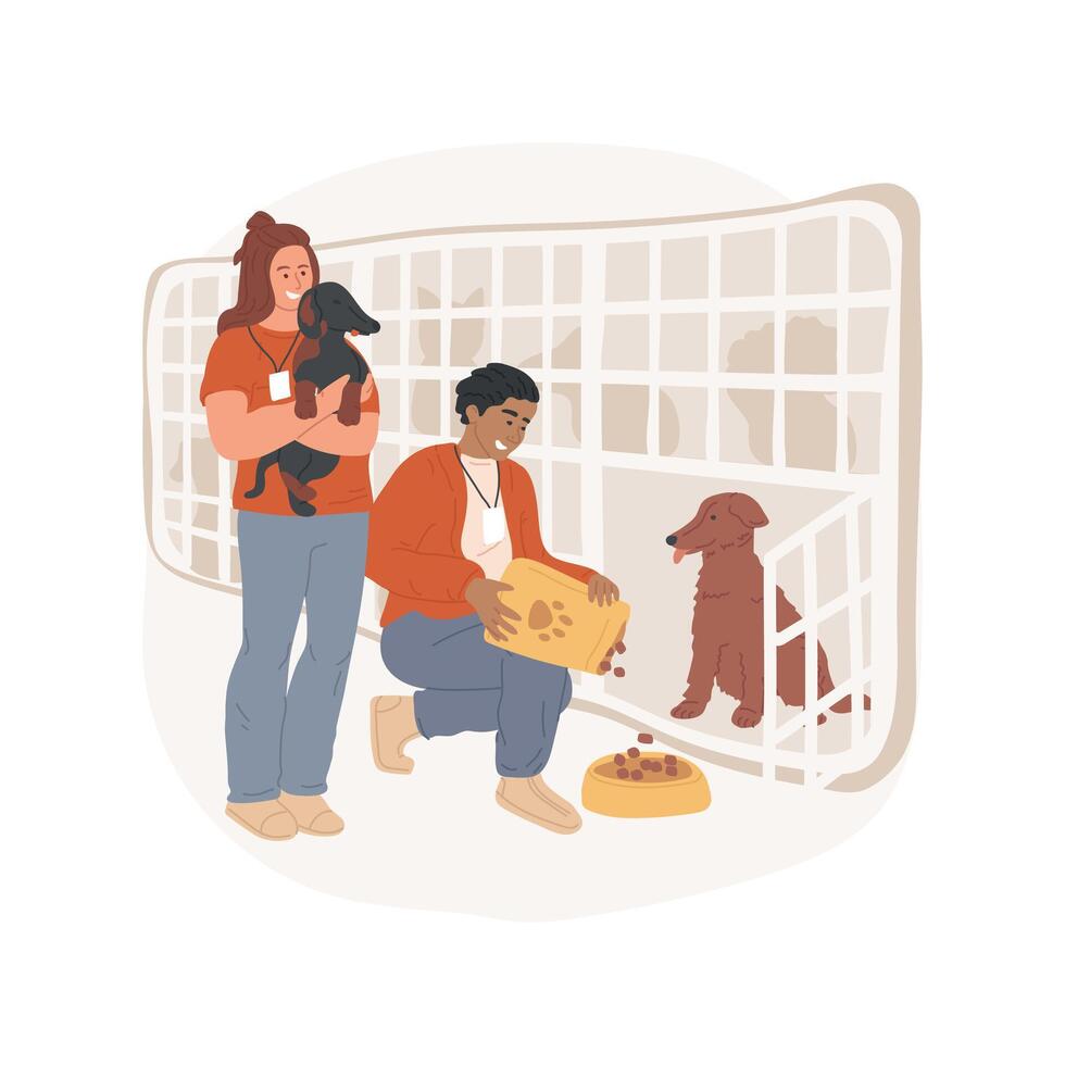 Help at animal shelter isolated cartoon illustration. vector
