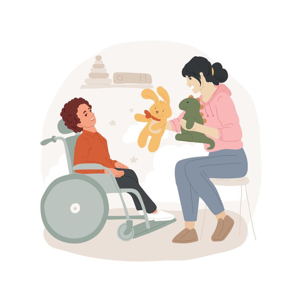 Help kids with disabilities isolated cartoon illustration. vector