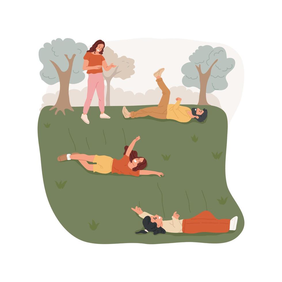 Roll down a hill isolated cartoon illustration. vector