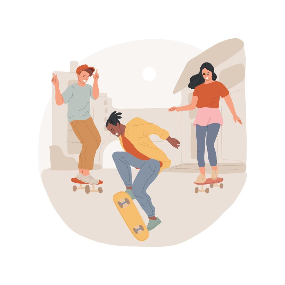 Skateboarding isolated cartoon illustration. vector