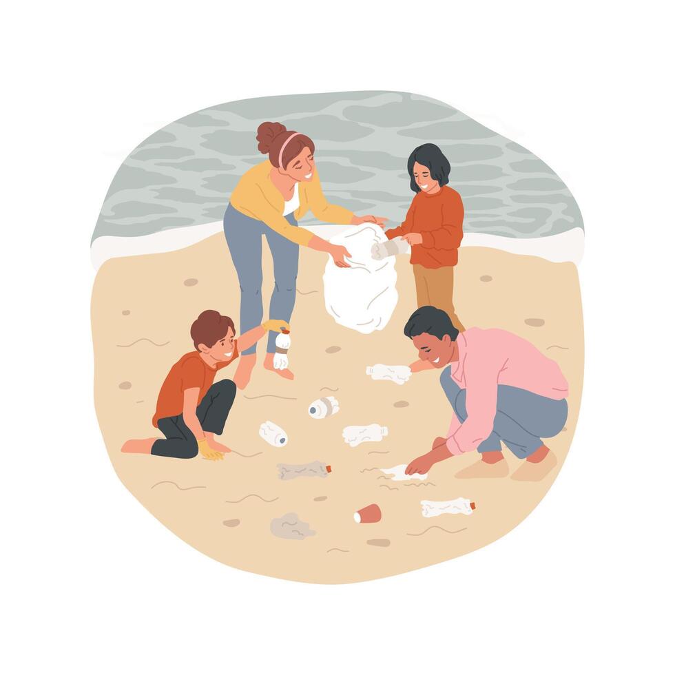 Seashore clean up isolated cartoon illustration. vector