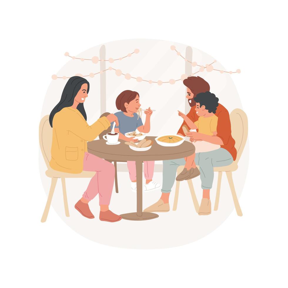 Eating at the restaurant isolated cartoon illustration. vector