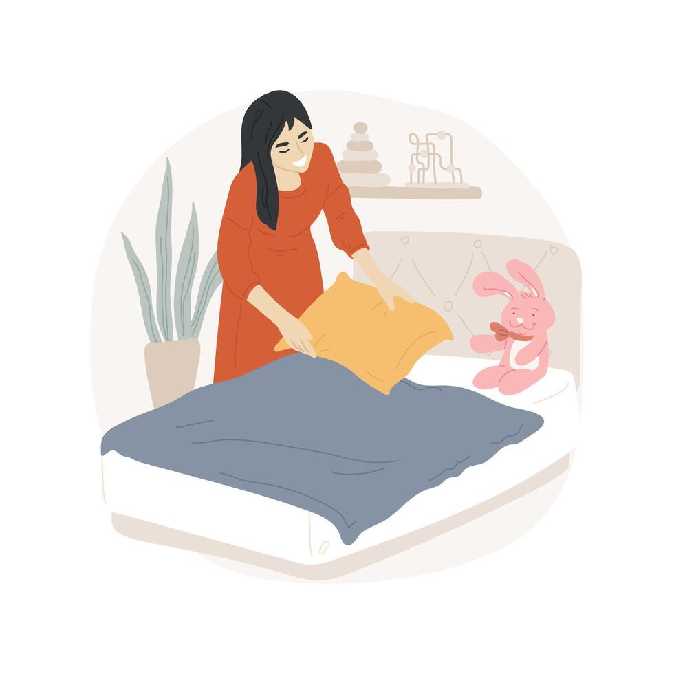 Making bed isolated cartoon illustration. vector