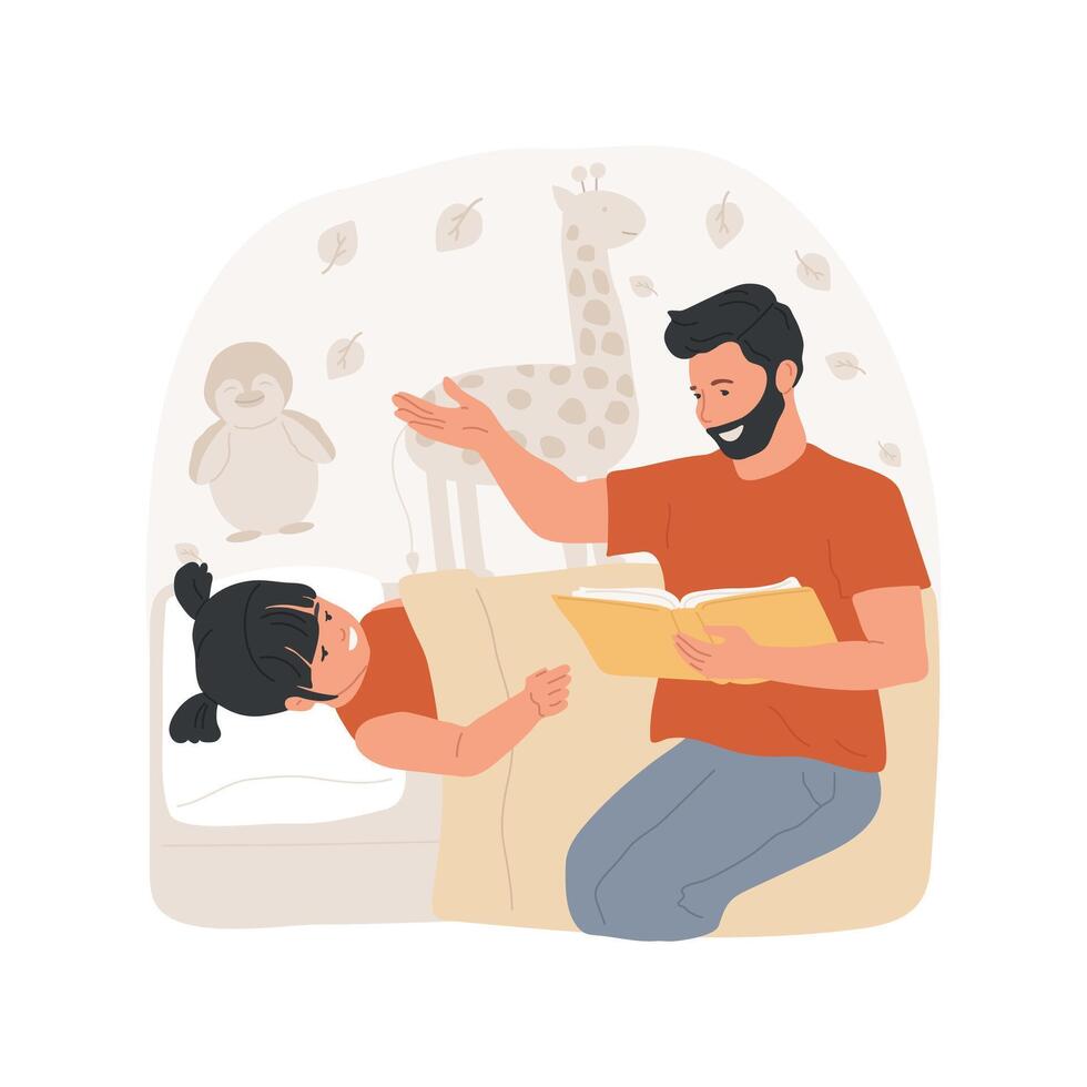 Reading before bed isolated cartoon illustration. vector