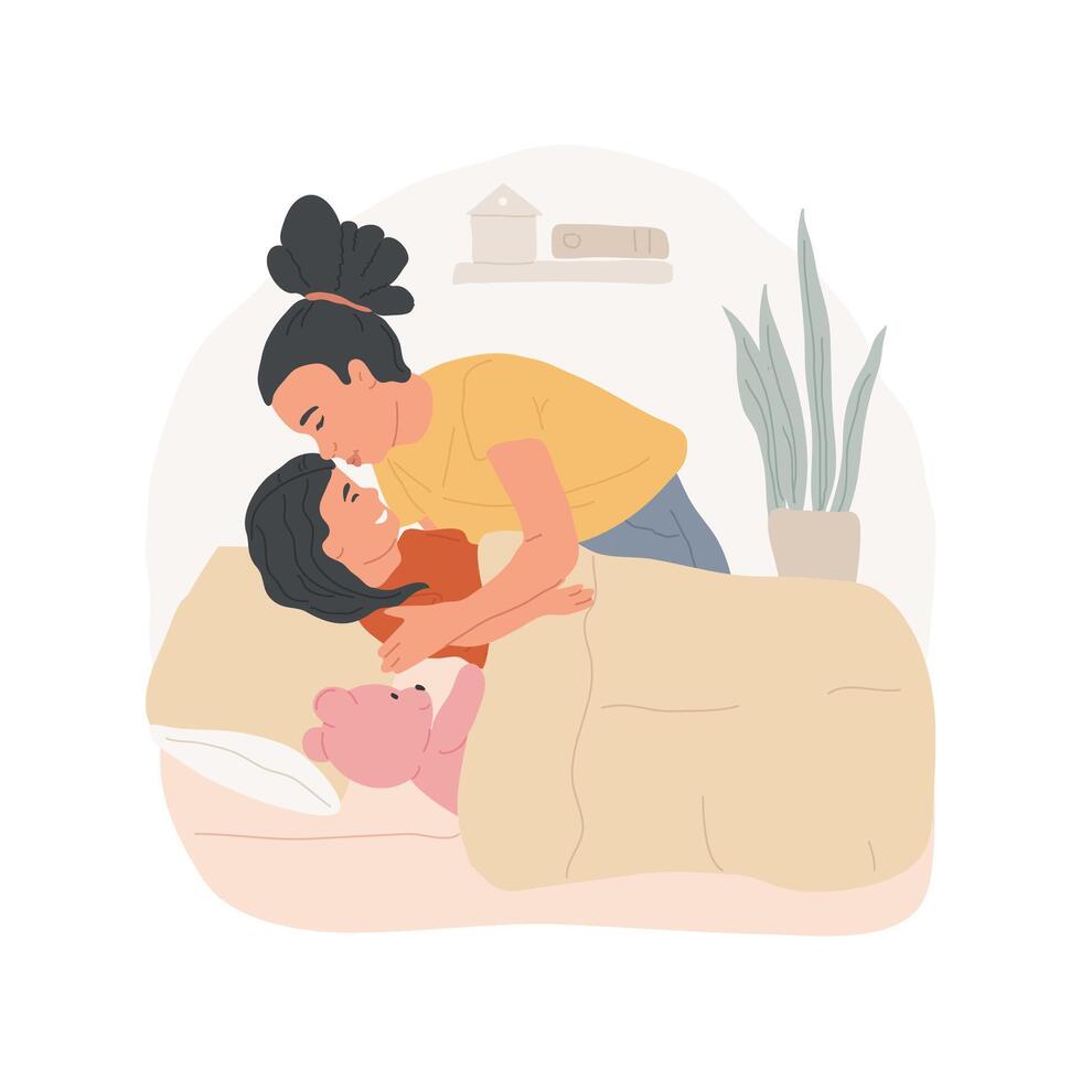 Kissing a child before sleep isolated cartoon illustration. vector