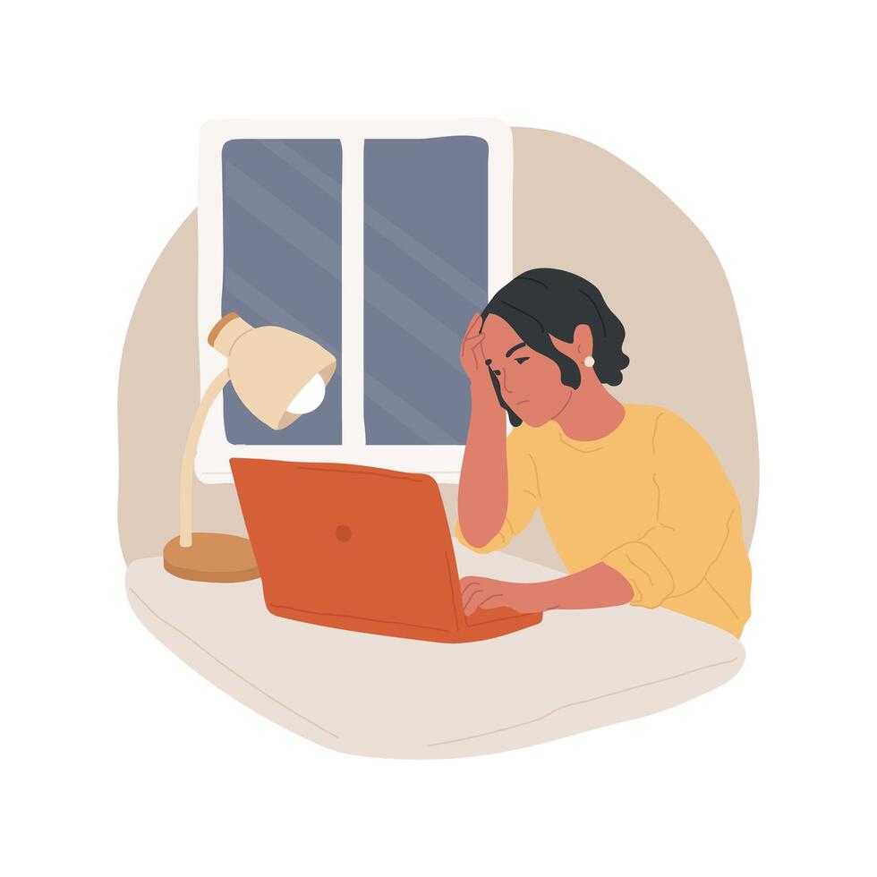 Staying up late isolated cartoon illustration. vector