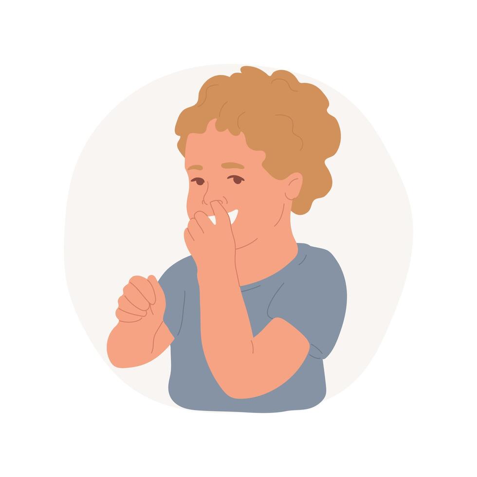 Nose picking isolated cartoon illustration. vector