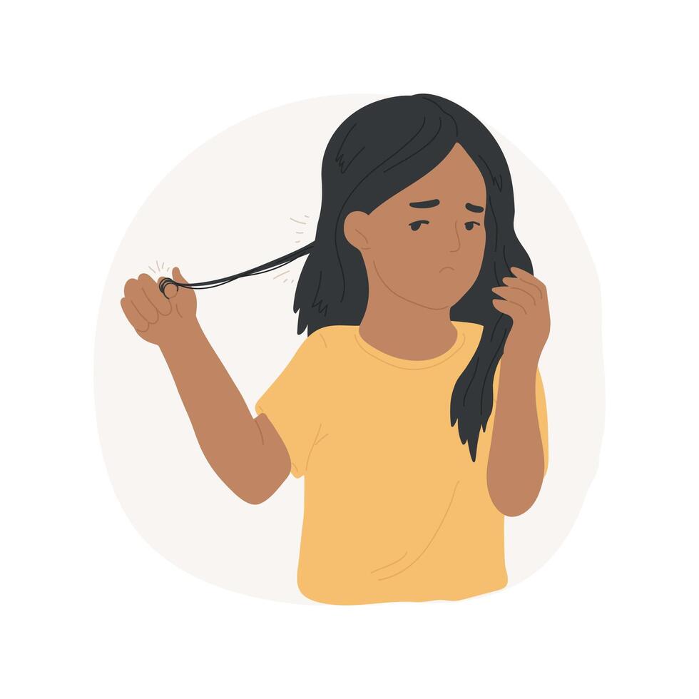 Hair twirling and pulling isolated cartoon illustration. vector