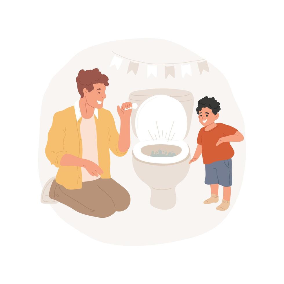 Flushing toilet isolated cartoon illustration. vector