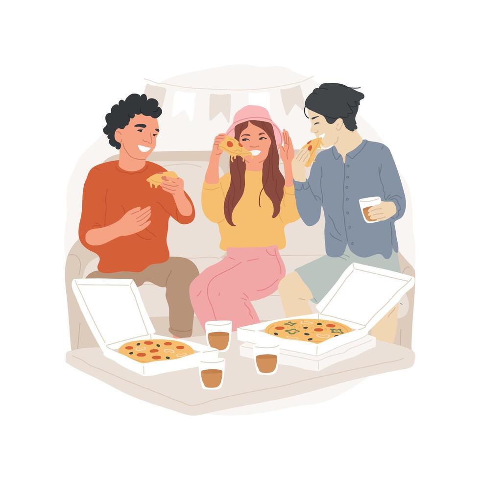 Home pizza party isolated cartoon illustration. vector