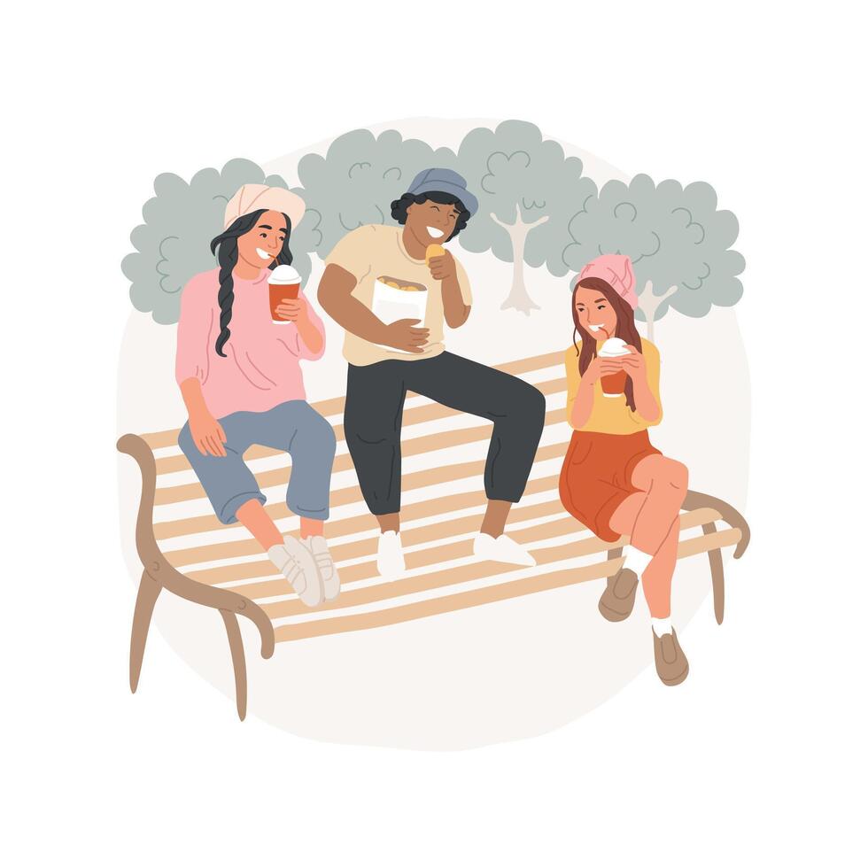 Outdoor snacking isolated cartoon illustration. vector