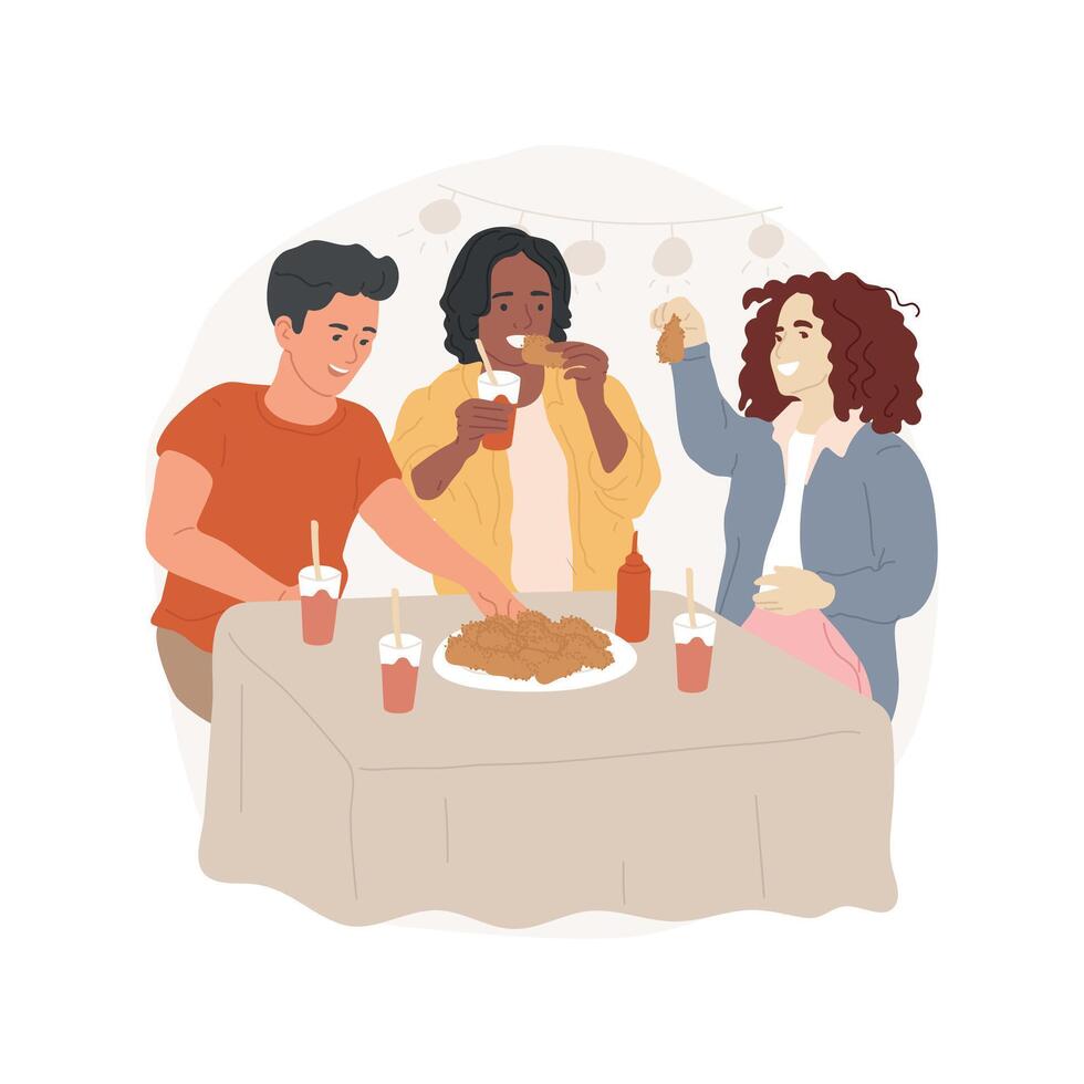 Fried chicken wings isolated cartoon illustration. vector