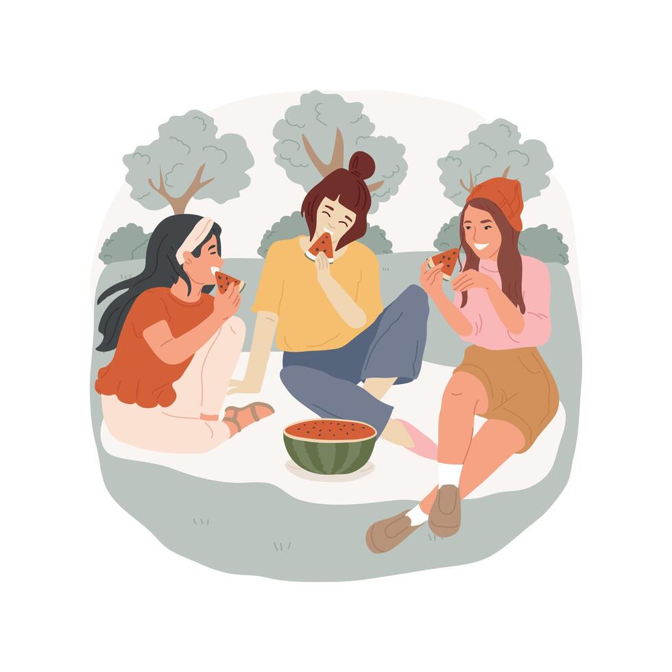 Eating fruit isolated cartoon illustration. vector